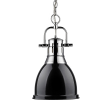 Golden 3602-S CH-BK - Yep by Golden Lighting Duncan 1-light 9in Chain Hung Pendant in Chrome and Black shade